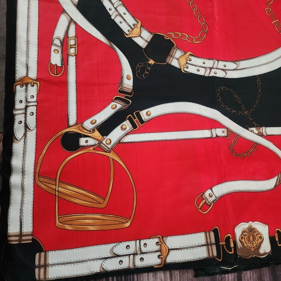 2 Equestrian‎ Scarf Silk Feel Womens Horse Riding Bit Bridle Old Money Royal Red - Picture 14 of 15